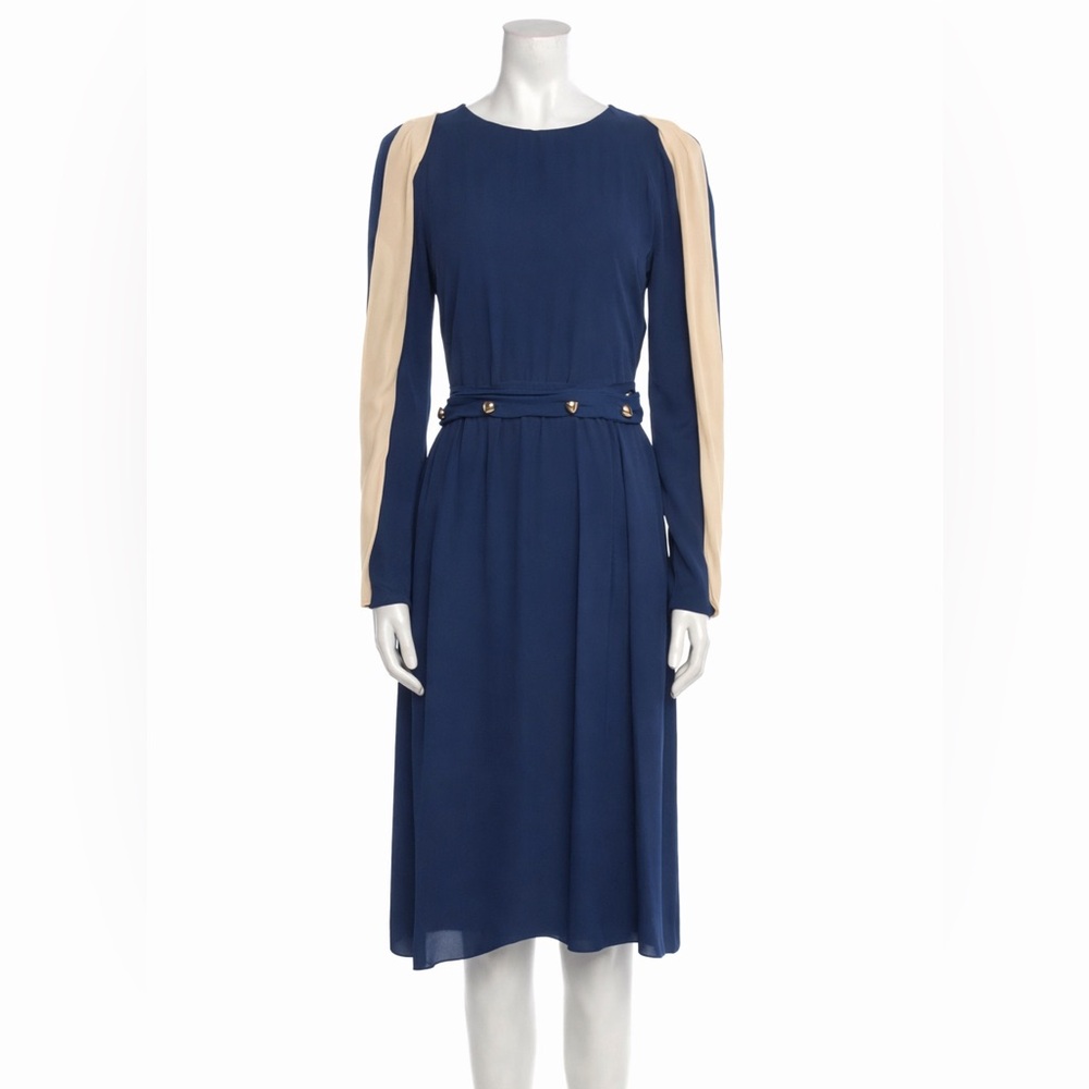 Chloe Elegant Navy and Beige Dress